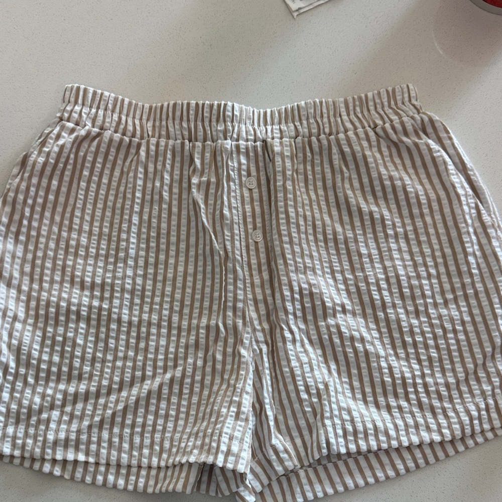Sincerely Jules Striped Cream and Brown Shorts